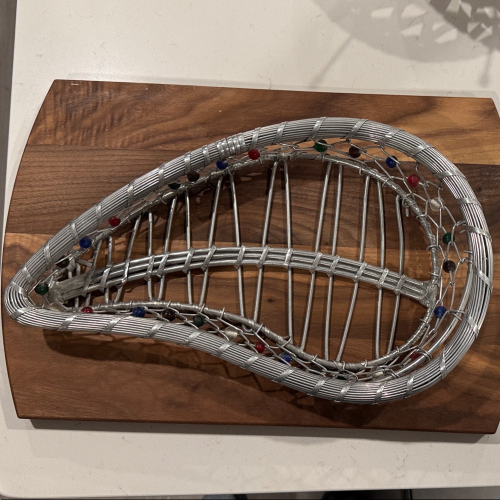 Silver Wire Teardrop Wall Basket with Multicolor Beads